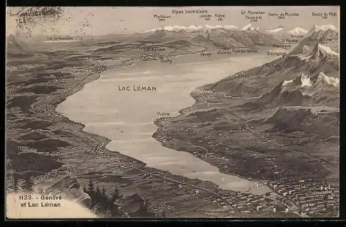 AK Genève, Vue panoramique avec Lac Léman