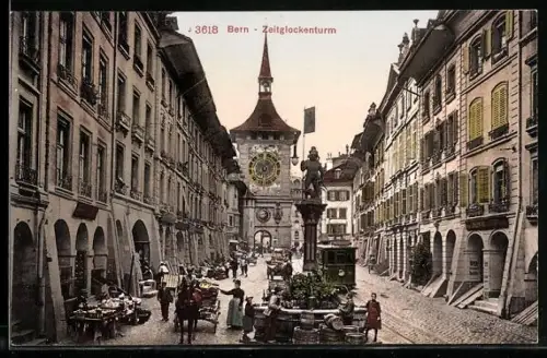 AK Bern, Zeitglockenturm mit Strassenbahn