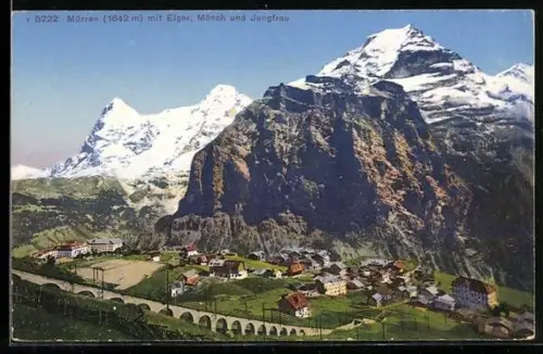AK Mürren, Ortsansicht mit Eiger, Mönch und Jungfrau