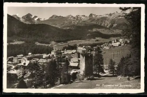 AK Pontresina, Ortansicht mit Ruine und Julierkette