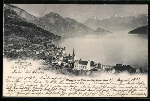 AK Weggis /Vierwaldstättersee, Ortsansicht mit Kirche