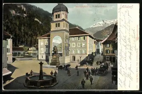 AK Altdorf, Hauptmarkt mit Telldenkmal