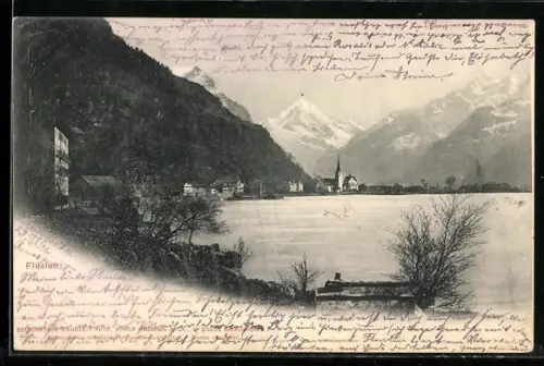 AK Flüelen, Ortsansicht mit Uferpartie