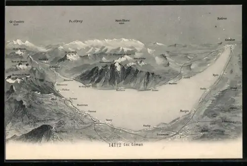 AK Lausanne, Lac Léman, Vue panoramique