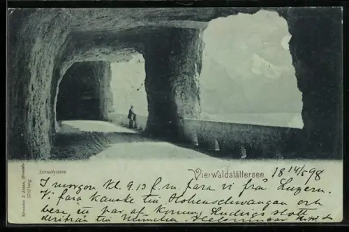 Mondschein-AK Axenstrasse /Vierwaldstättersee, Ausblick vom Tunnel