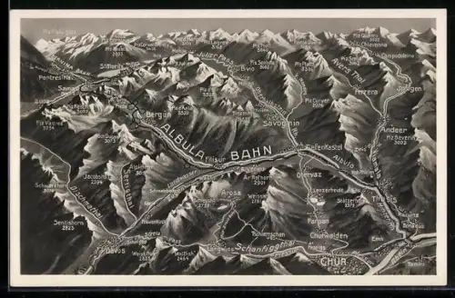 AK Chur, Karte der Umgebung mit Strecke der Albulabahn