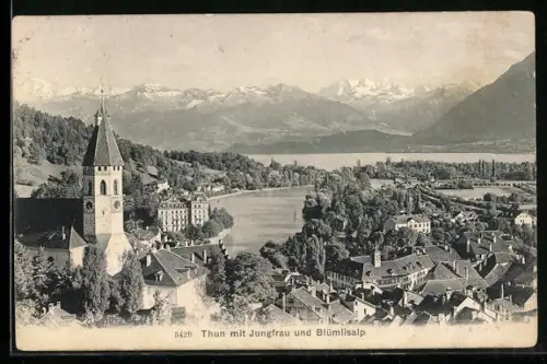 AK Thun, Gesamtansicht mit Jungfrau u. Blümlisalp