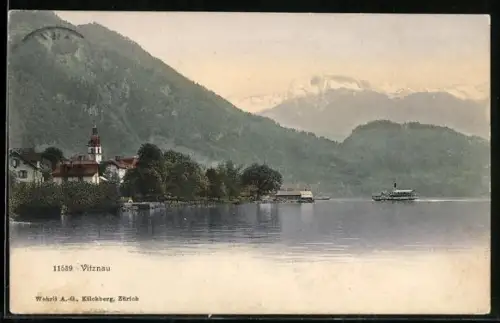 AK Vitznau, Ortsansicht mit Uferpartie