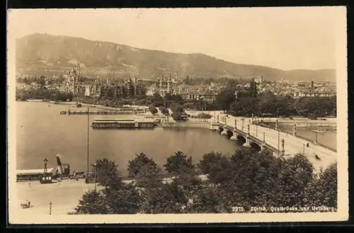 AK Zürich, Quaibrücke und Uetliberg