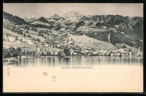 AK Montreux-Clarens, Totalansicht mit Gebirgspanorama