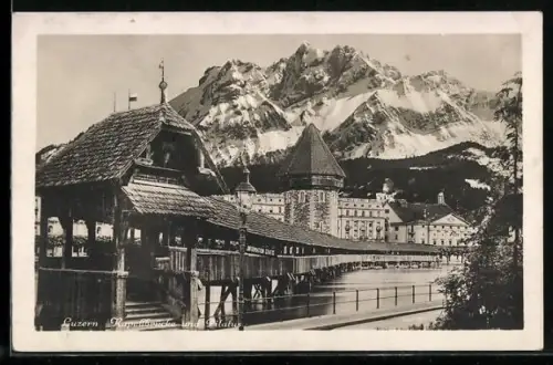 AK Luzern, Kapellbrücke und Pilatus