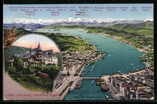 AK Zürich, Zürichsee und Zürichberg, Waldhaus Dolder, Panorama