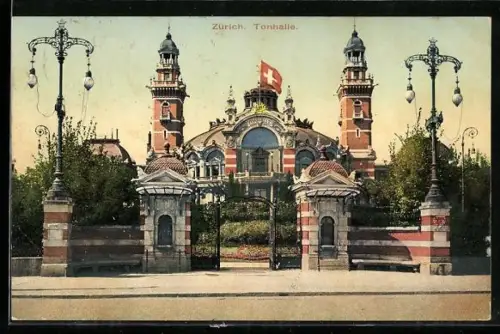AK Zürich, Die Tonhalle, Schweizer Flagge