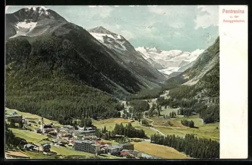 AK Pontresina, Totalansicht mit Roseggletscher