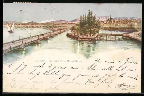 Künstler-AK Genève, Genève et le Mont-Blanc