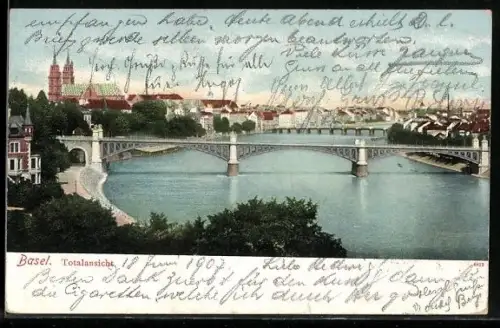 AK Basel, Teilansicht mit Brücke