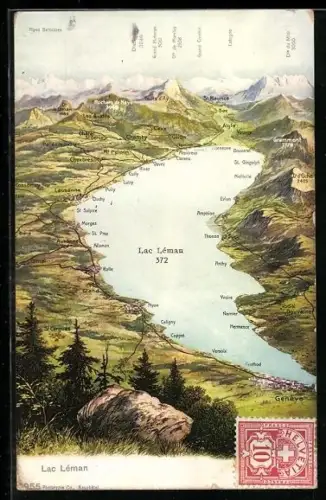 AK Geneve, Lac Leman, Panorama-Landkarte