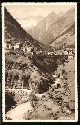 AK Goeschenen, Totalansicht mit Brücke und Dammagletscher