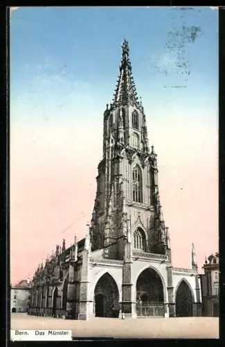 AK Bern, Münster in der Dämmerung