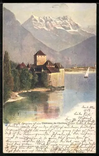 AK Chillon, Schloss und Gebirgspanorama