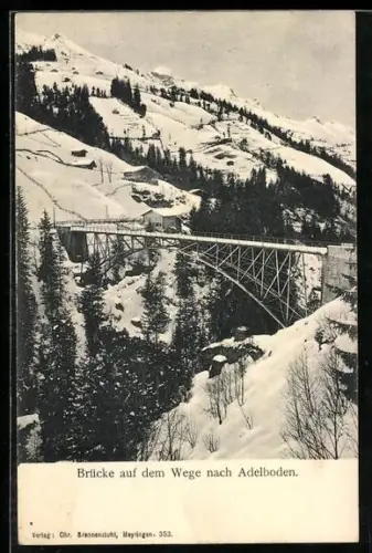 AK Adelboden, Brücke mit verschneiten Gebirgspanorama