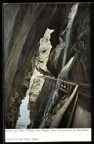 AK Bad Pfäfers, Mitte der Taminaschlucht