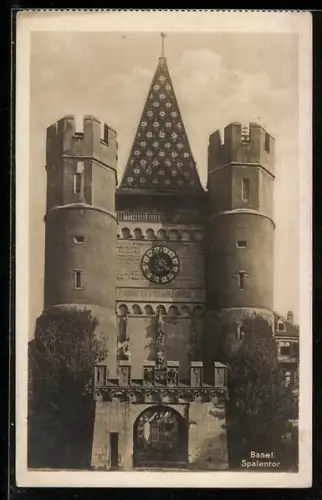 AK Basel, Partie am Spalentor mit Grünanlagen
