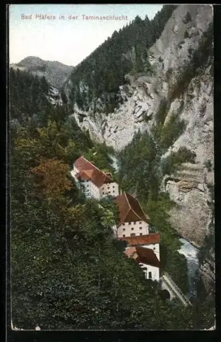 AK Bad Pfäfers, Ortsansicht in der Taminaschlucht aus der Vogelschau