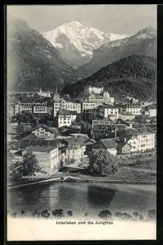 AK Interlaken, Teilansicht vom See aus mit Jungfrau dahinter
