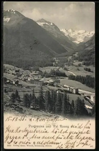 AK Pontresina, Teilansicht und Val Roseg