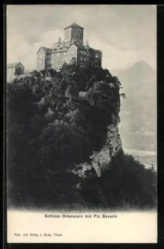AK Ortenstein, Aussenansicht des Schlosses und Piz Beverin