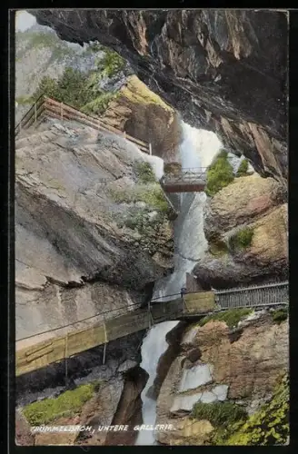 AK Trümmelbach, Untere Galerie mit Wasserfall