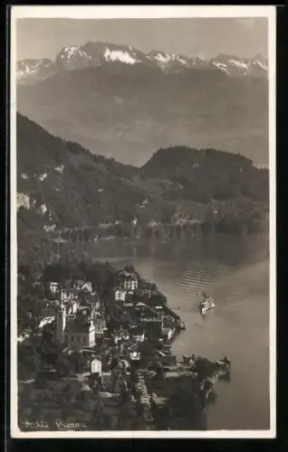 AK Vitznau, Teilansicht des Ortes mit Gebirgspanorama
