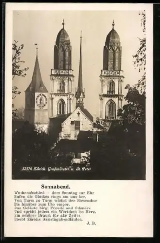 AK Zürich, Grossmünster und St. Peter, Gedicht Sonnabend
