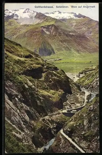 AK Andermatt, Teilansicht des Ortes mit Gebirgspanorama in der Gotthardstrasse