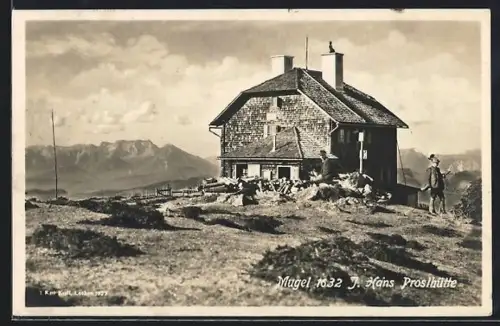 AK J. Hans Proslhütte, Berghütte auf dem Mugel