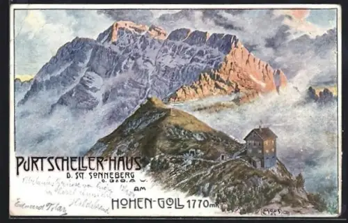 Künstler-AK Carl Moos: Purtscheller-Haus am Hohen Göll