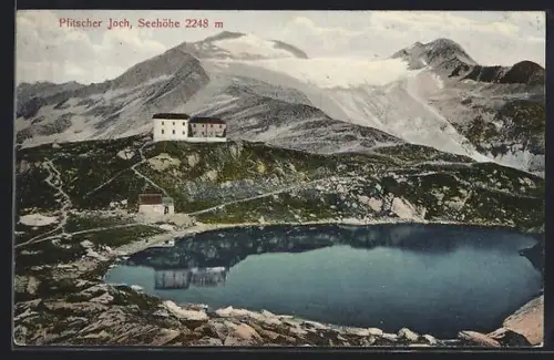 AK Pfitscherjoch-Haus /Pfitscherjoch, Berghütte am See
