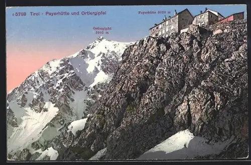 AK Payerhütte /Ortlergipfel, Berghütte mit Ortlergipfel