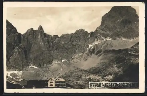 AK Lamsenjochhütte, Blick zur Berghütte
