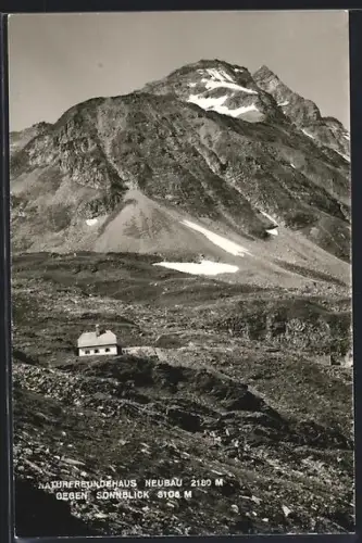 AK Naturfreundehaus Neubau, Aussenansicht mit Hohem Sonnblick