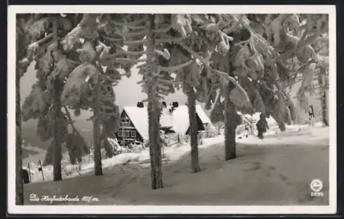 AK Heufuderbaude im Isergebirge im Schnee