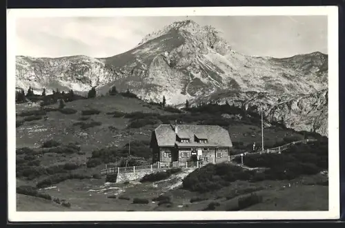 AK Sonnschienhütte /Hochschwab, Blick zum Ebenstein