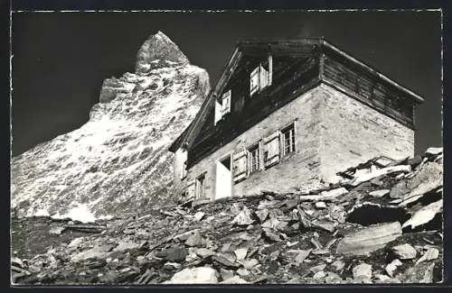 AK Matterhorn-Hütte, Blick zum Matterhorn-Gipfel