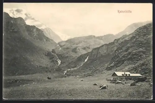 AK Rainerhütte, Panoramaansicht im Tal unter den Alpenspitzen