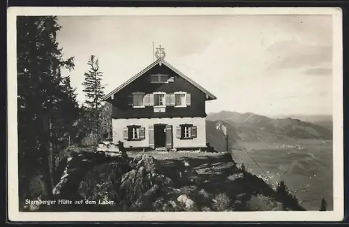 AK Starnberger Hütte auf dem Laber, Blick auf die Berghütte