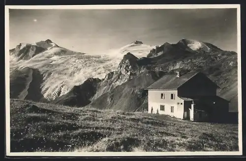 AK Tuxerjoch Haus /Zillertaler Alpen, Panorama mit Gletscher