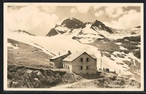 AK Wiesbadener Hütte, Weg zur Berghütte mit Leuten