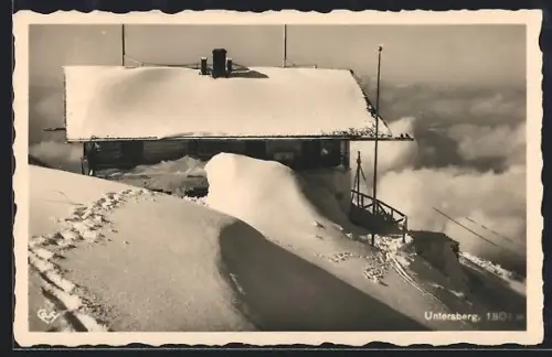 AK Zeppezauerhaus am Untersberg, Berghütte im Schnee