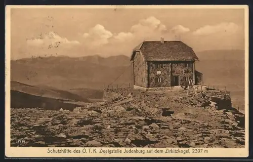 AK Zirbitzkogel-Schutzhaus auf dem Zirbitzkogel, Blick auf die Berghütte